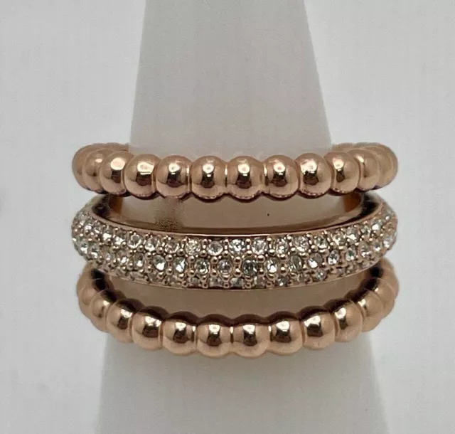 Swarovski Click Rose Gold-Tone Crystal Pavé Womens Ring Size 6.75 / 55 