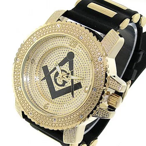 Masonic Watch - Black Silicone Band and Gold Face Freemasons Watch