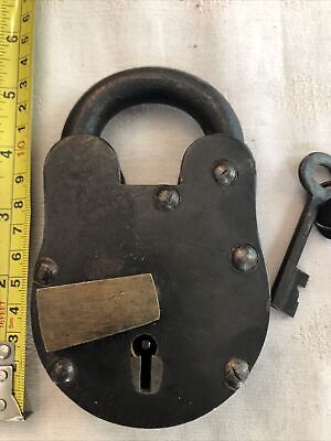 1890’s Antique Heavy Duty Swing Padlock With Pair Keys Cast Iron Jail Prison?