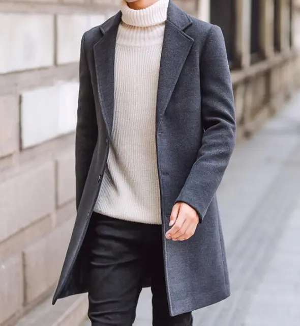 Manteau d'extérieur mode laine mélange hiver X610 coupe mince homme 3
