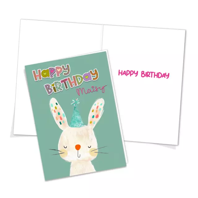MoArts A5 Personalised Name Birthday Card Cute Bunny Girl Boy Grandaughter 3