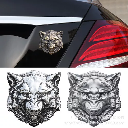 3D Chrome Metal Wolf Head Pattern Car Motorcycle 3M Sticker Decal Emblem Badge