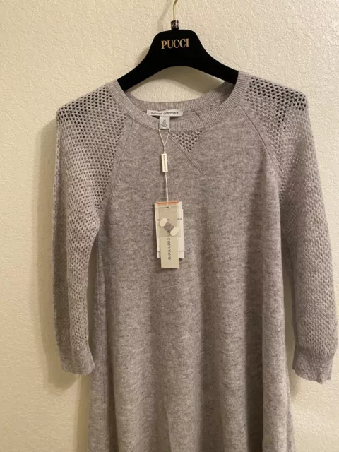 New Autumn Cashmere Grey Sweatshirt Cashmere Dress mesh sleeves Sz XS🤍