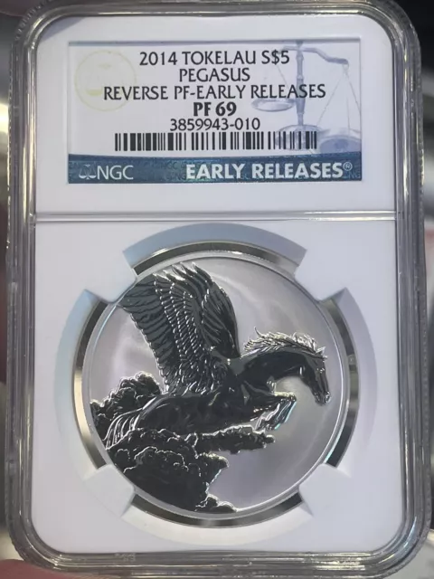 2014 Tokelau Creatures Myth Legend Pegasus $5 1 oz 999 Silver NGC PF69