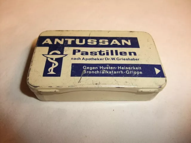 alt Arzneidose Blechdose Apotheker - Dose Pillendose Reklame Antussan Pastille