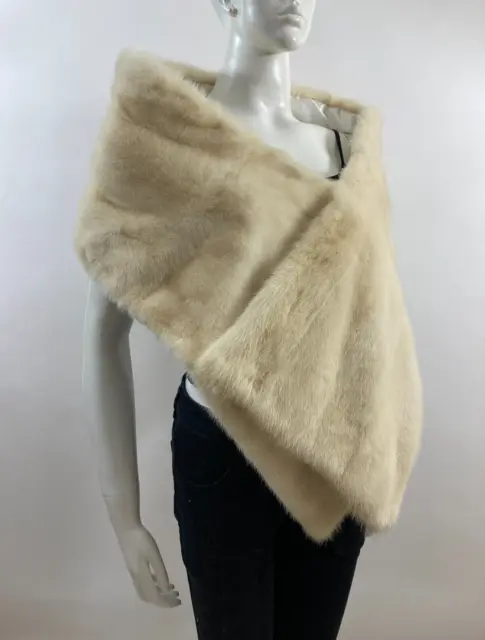 Beautiful EXTRA LONG Blonde White Mink Fur Stole Wrap Shawl - New Satin Lining