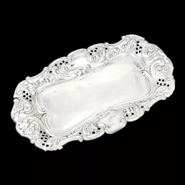 Antique Edwardian sterling silver large pin dish, dressing table tray vide poche