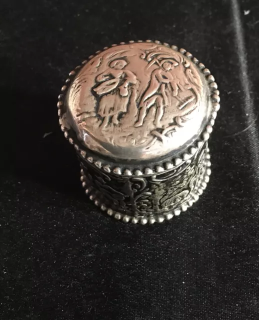 1848 Antique Sterling silver snuff Pill box European￼ Dutch round Sterling 3o gr