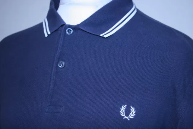FRED PERRY TWIN Tipped Long Sleeve Polo Shirt -XL/XXL- Granite Blue ...