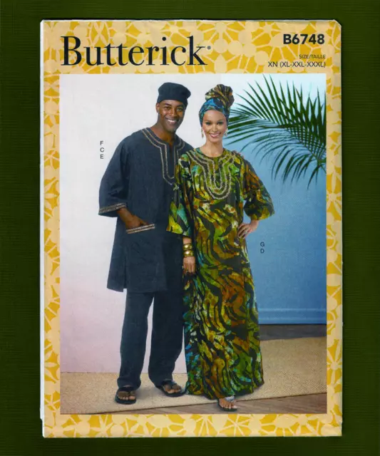 Unisex Caftan Tunic Pants Hat Sewing Pattern (Szs XL-XXXL) Butterick 6748 / 5725