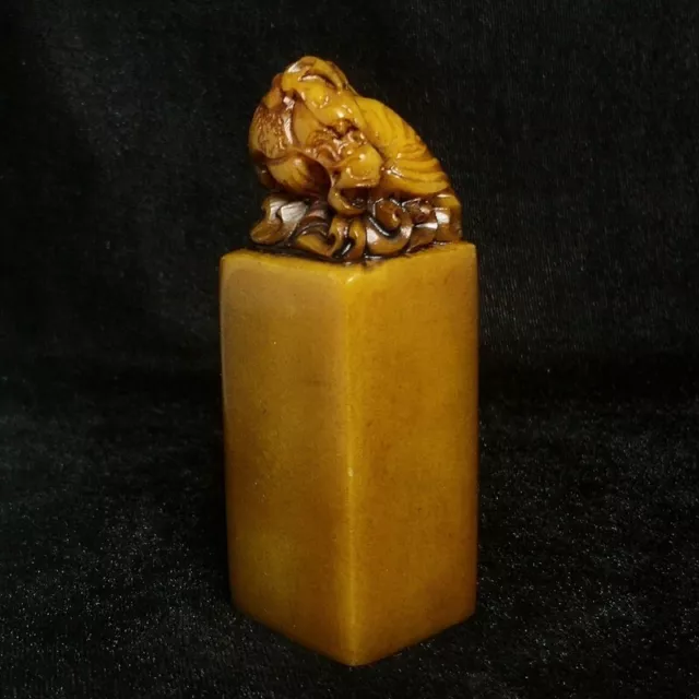 Old 100% Natural Chinese Shoushan Stone Hand Carved Pi Xiu Statue Seal H 9.4 CM