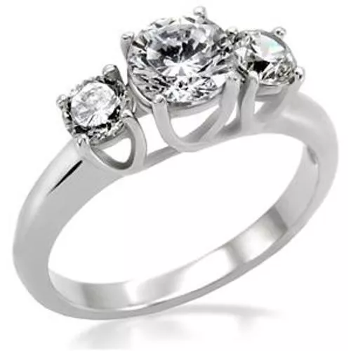 Classic 3 Round Cut CZ Womens Bridal Wedding Anniversary Stainless Steel Ring