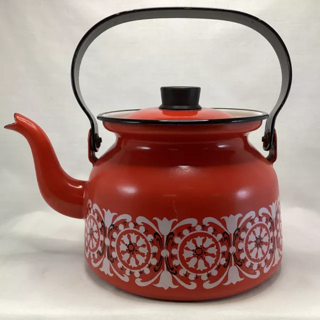 Vintage Finel Red Enamel Teapot By Kaj Franck Finland (5D) MO#8683