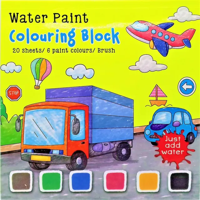 Colouring Block Malblock Inkl.wasserfarben& Pinsel Malbuch Kinder Malen Zeichnen