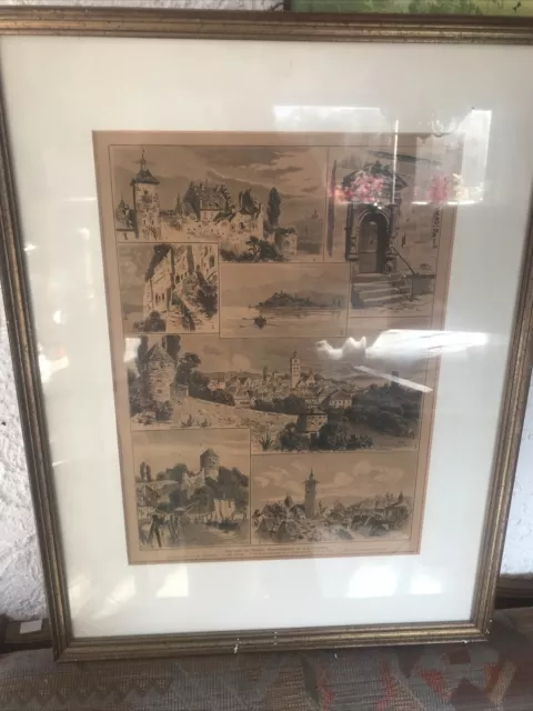 Altes Bild Holz Rahmen Wandbild Bild Glas um 1900, Überlingen, Fritz Stoltenberg