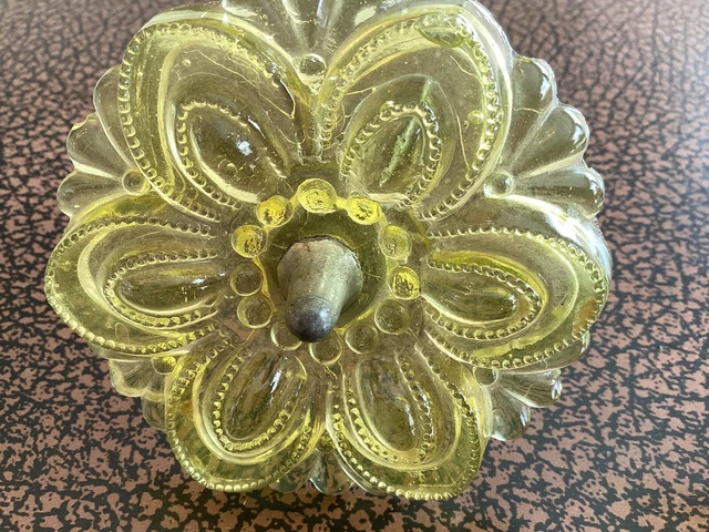 Antique Victorian 2 Pc Bright Yellow Sandwich Glass Curtain Tie Backs & Hardware 3
