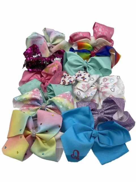 Jojo Siwa Hair Bows Lot Of 13 Sequins Rainbow Unicorn Big Small Runs Stains