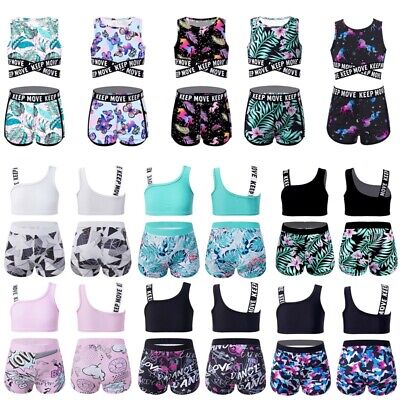 Girls Two Pieces Athletic Swimsuit Gym Sports Workout Tank Top Booty Shorts Set
