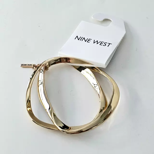 Nine West Gold tone Wavy bangle bracelet Set of 2 One Size NWT