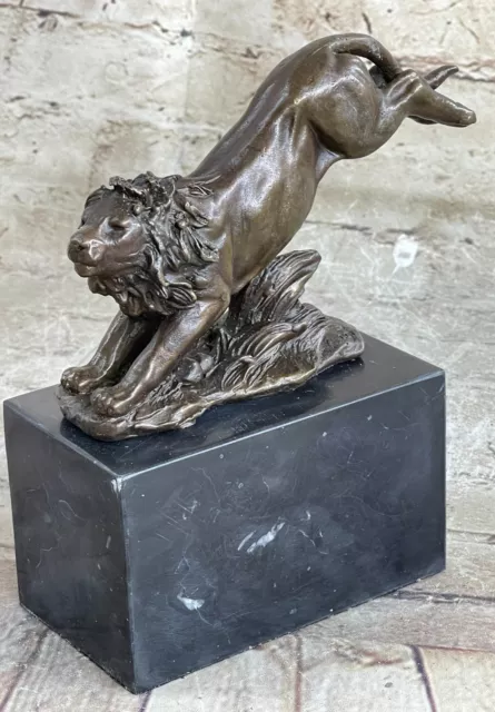 Hot Cast Jumping Lion by Barye French Animal Artist Bronze Sculpture Figure Art