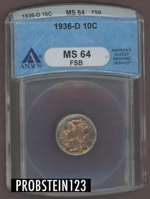 1936-D 10C Coin MS 64 FSB ANACS