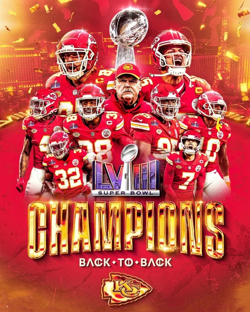 KANSAS CITY CHIEFS 2024 Super Bowl Champions, foto a colori 8x10 EUR