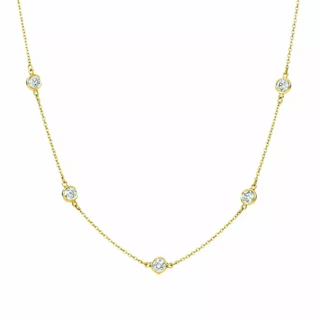 Diamond By The Yard Bezel Station Necklace Real 14K Gold 3.00CT T.W. Simulated