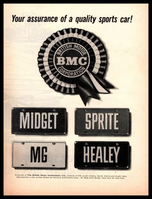1962 British Motor Corporation Midget Sprite MG Healy License Plate BMC Print Ad