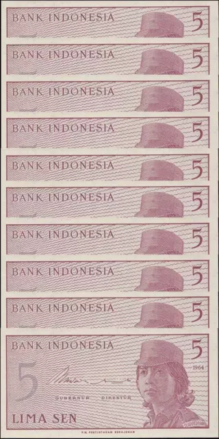 Indonesia 5 Sen, 1964, P-91, UNC X 10 PCS