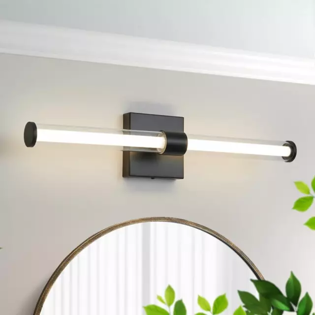 Black Bathroom Vanity Light Fixtures, LED Glass Bathroom Sconce over Mirror 22.0