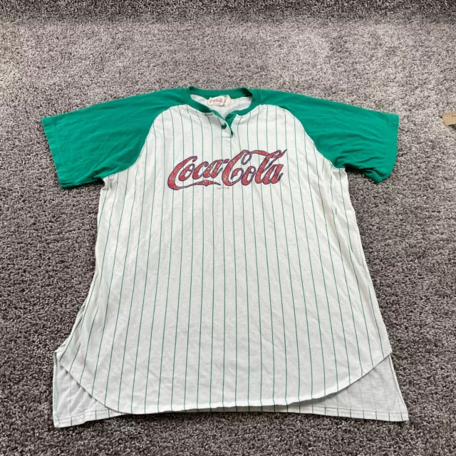 Vintage Coca Cola Shirt Adult Large Green Striped Baseball Shirt 90s Made in USA