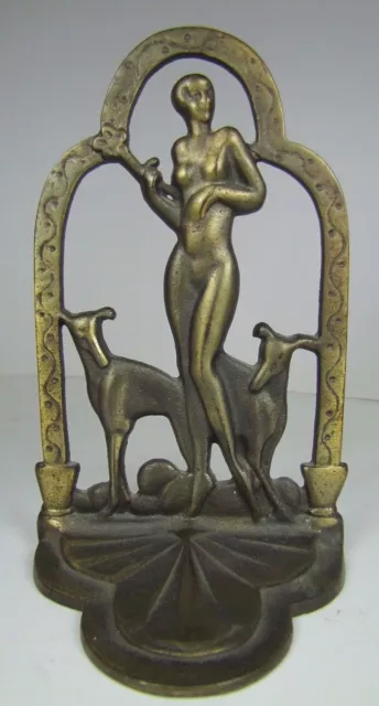 Art Deco Nude Beauty Greyhounds Original Old Decorative Arts Bookend Statue