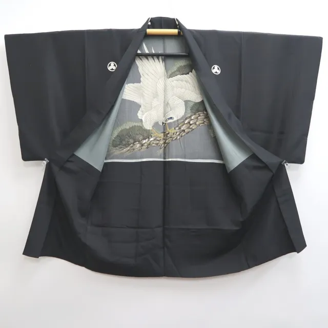 9418G2 Silk Vintage Japanese Kimono Men's Haori Montsuki Habutae Eagle