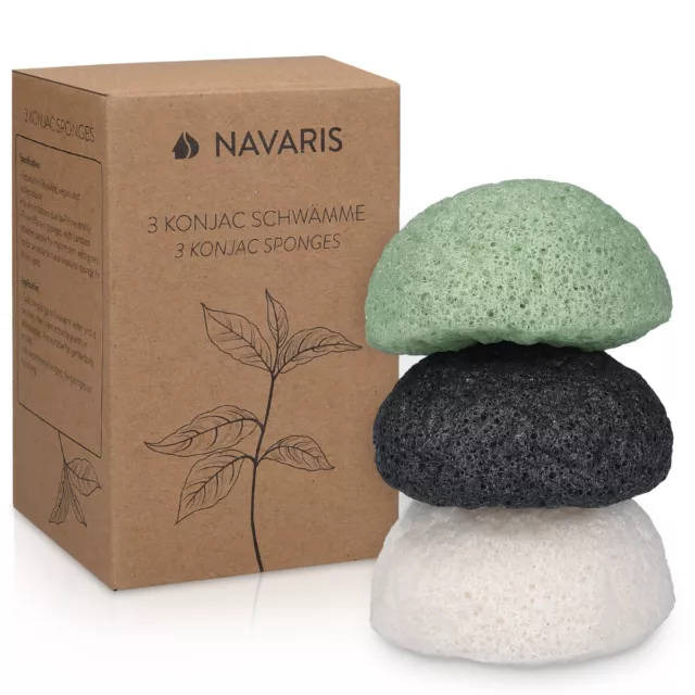 Set de 3 esponjas naturales de limpieza faciales Konjac para todo tipo de piel