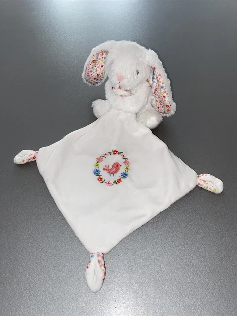 Doudou Peluche Lapin Mouchoir Fleur Rose Oiseau Blanc Pommette Intermarche