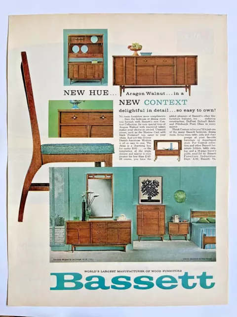 1963 Bassett Furniture Wood Bedroom Fashion Multicolor Vintage Print Ad-CRC2