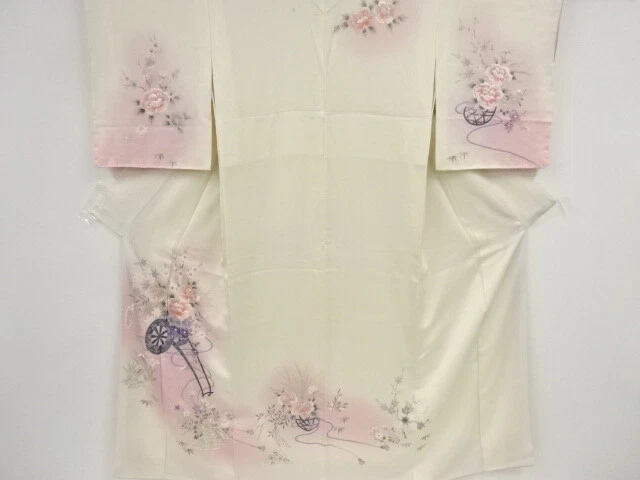 39774# Japanese Kimono / Antique Kimono / Embroidery / Floral Cart