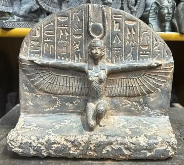 RARE ANCIENT EGYPTIAN ANTIQUITIES Statue Goddess ISIS Winged Of Heavy Stone BC