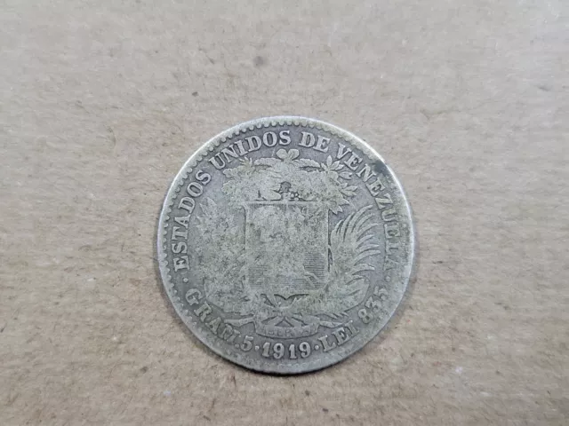 🇻🇪 Venezuela  1 bolivar  1919  Y-22  0.835  Silver Coin 110323-19