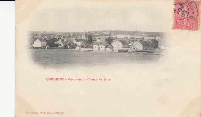 Carte postale ancienne NIEVRE CORBIGNY vue prise du champ de foire timbrée 1905