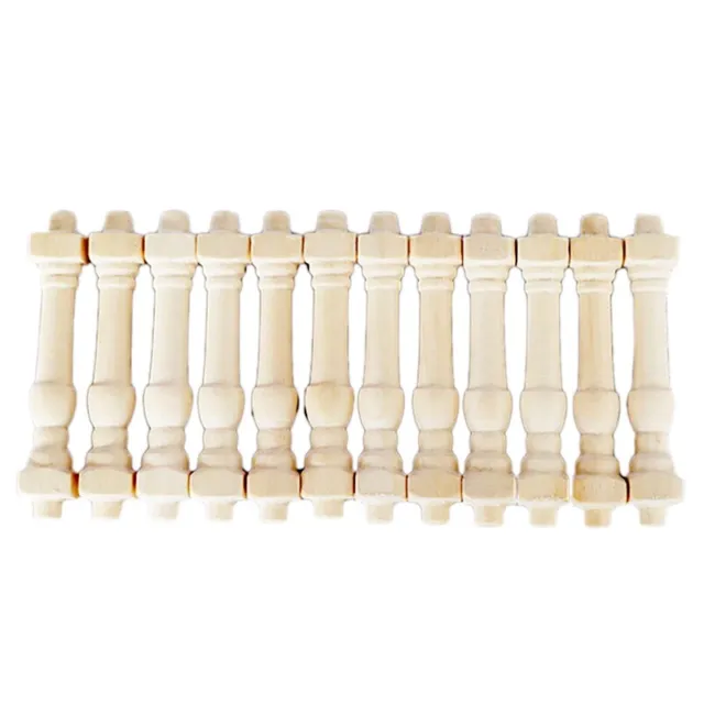 12Pcs DIY Spindles Balusters Wooden  Miniature 1/12 Scale Stair Railing Decrm