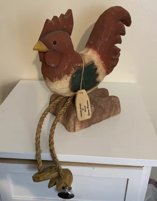 James Haddon Folk Art Rooster, Chicken, Hen Glass Eyes Hand Carved, Hand Painted