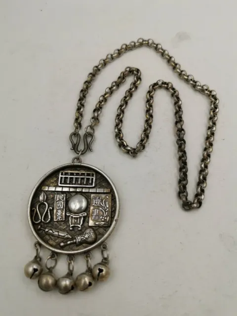 Exquisite Old Chinese tibet silver handmade Necklace pendant 80256