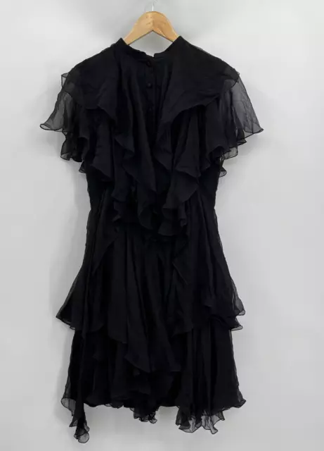 Alexander McQueen Ruffle Dress Womens 40 (S) Black Silk Draped Tiered Goth NWT 2