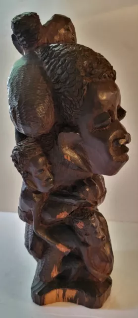 Vintage African Makonde Tribal Family Tree of Life Ebony Wood Carving 11" Nice!!
