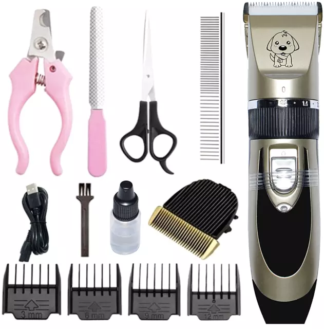 Dog Cat Pet Grooming Kit Rechargeable Cordless Electric Hair Clipper Trimmer Set