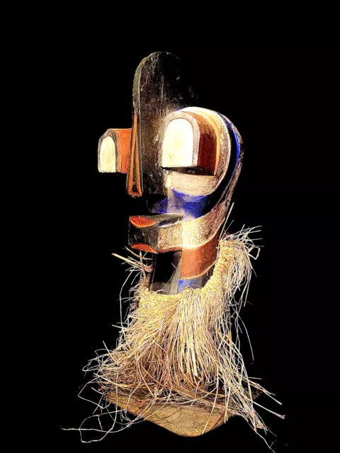 African Tribal Face Mask Wood Hand Carved Wall Hanging Songye Kifwebe mask-5704