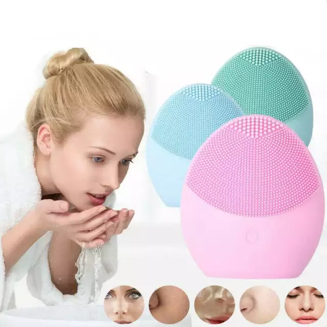 Silicone Face Cleansing Brush Electric Ultrasonic Vibration Massage Facial Po...