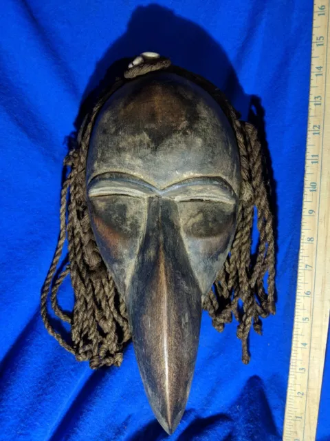 Toma Loma Mask with Rope Hair and Cowries — Authentic Carved African Wood Art