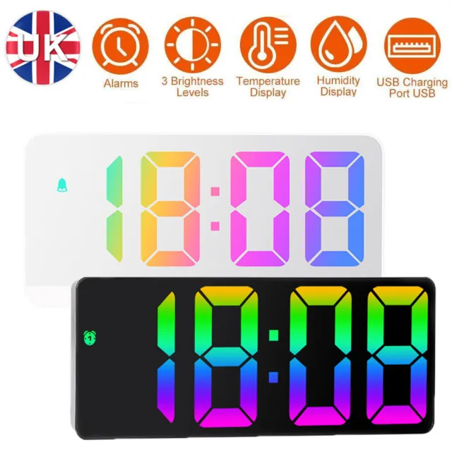 Alarm Snooze Clock Thermometer Digital LED Display USB/Battery Operated Mirror